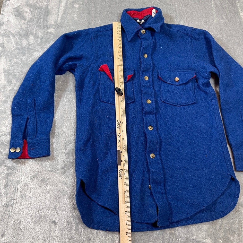 Woolrich Vintage Mens Blue Wool Blend Shirt Jacket Red Trim Made in USA 6012 S - Picture 6 of 8